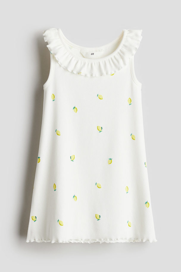 H&M Collared Jersey Dress White/lemons