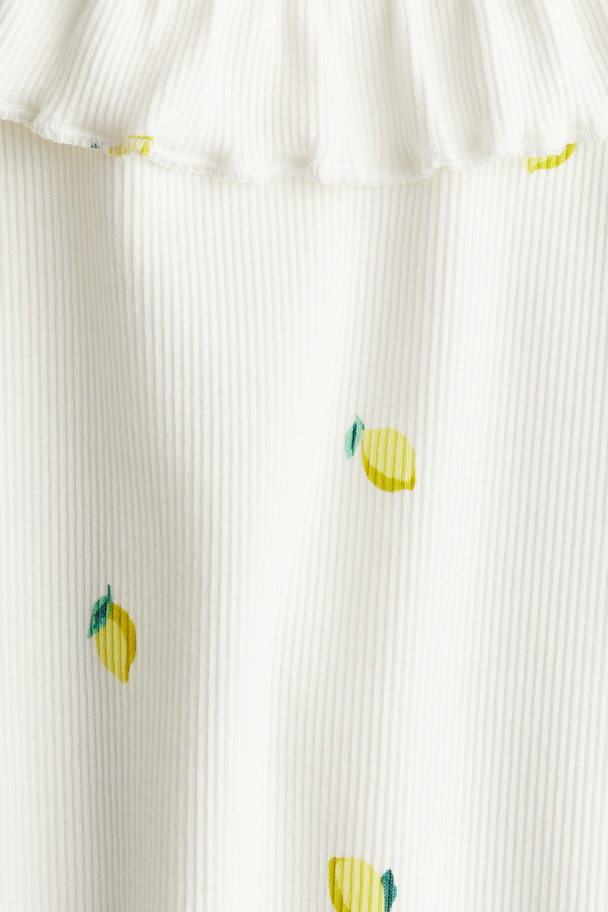 H&M Collared Jersey Dress White/lemons