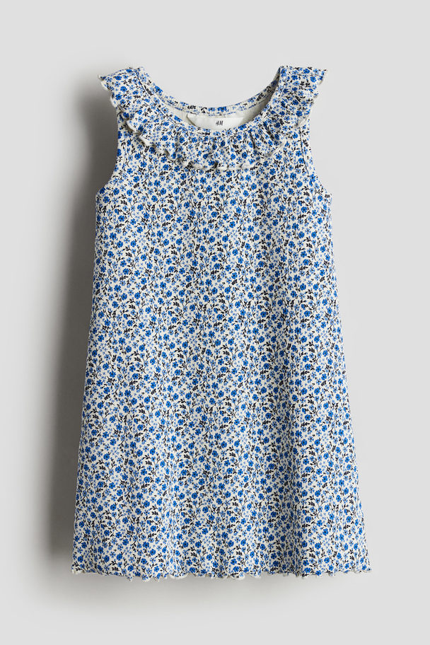 H&M Jerseykleid mit Kragen Blau/Geblümt