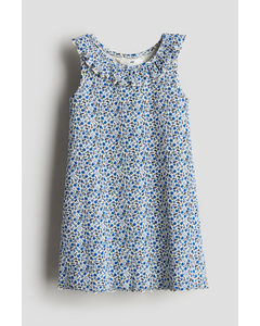 Tricot Jurk Met Kraag Blauw/bloemen