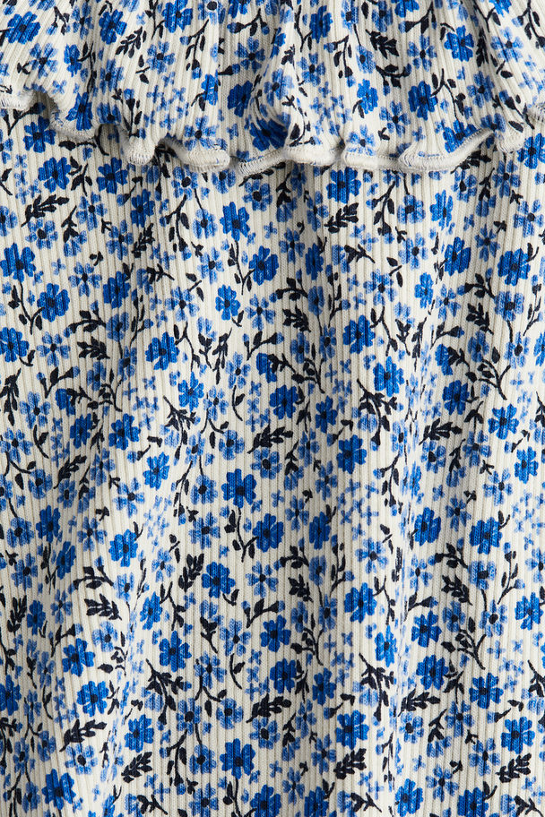 H&M Tricot Jurk Met Kraag Blauw/bloemen