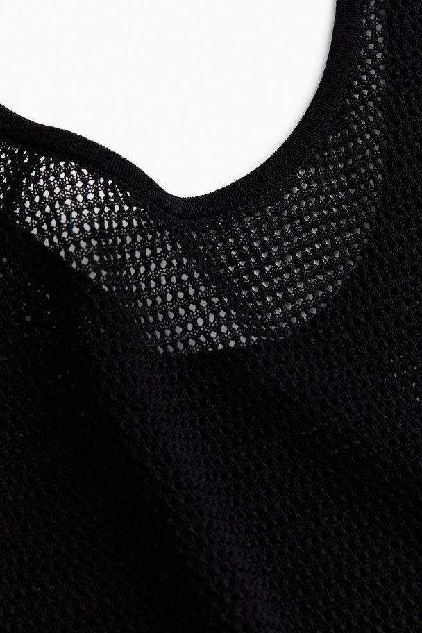 H&M Hole-knit Mini Beach Dress Black