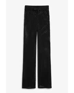 Black Crochet Style Trousers Black