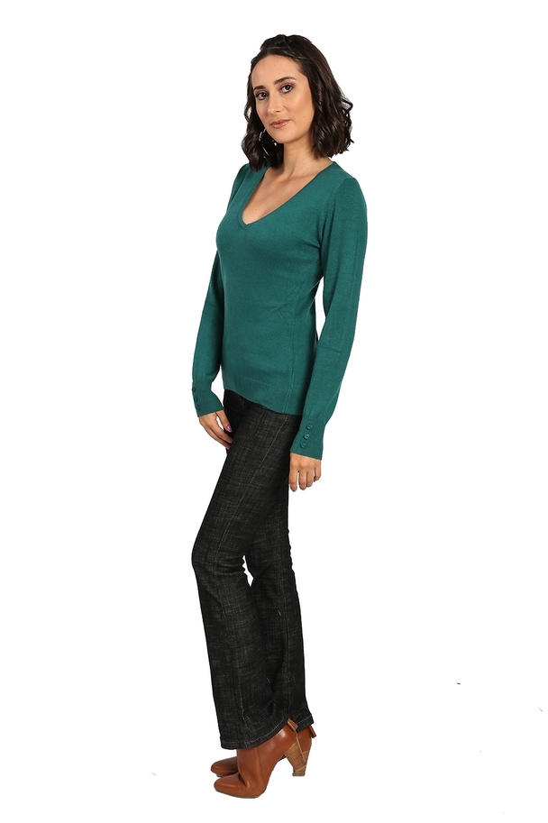 C&Jo V-neck Sweater With Fancy Buttons On Sleeves