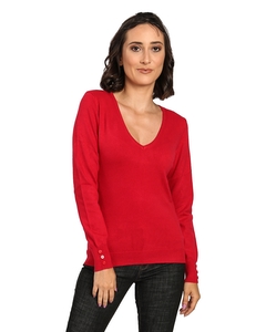 V-neck Sweater With Fancy Buttons On Sleeves