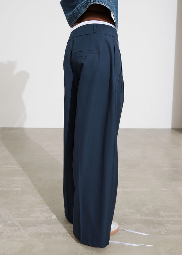 & Other Stories Wide Tailored Trousers Dark Blue