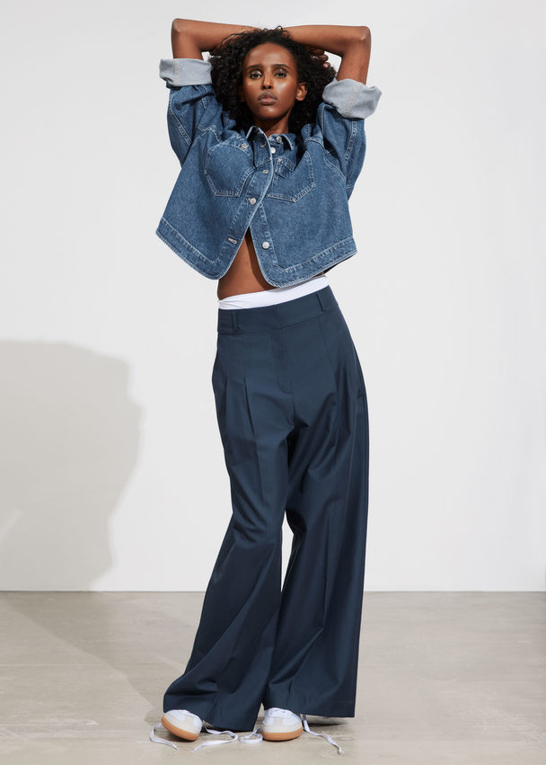 & Other Stories Wide Tailored Trousers Dark Blue