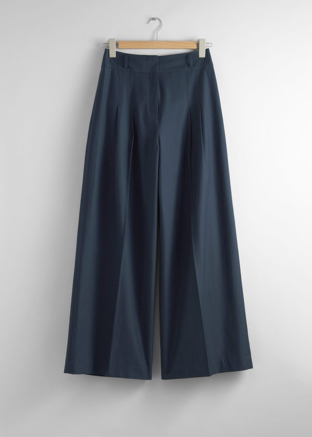 & Other Stories Wide Tailored Trousers Dark Blue