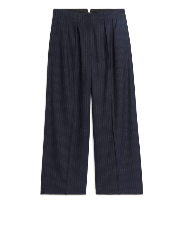 ARKET Wide Wool Blend Trousers Dark Blue