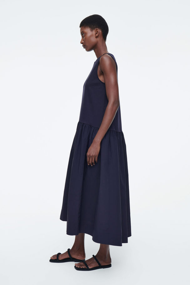 COS Voluminous Sleeveless Midi Dress Navy