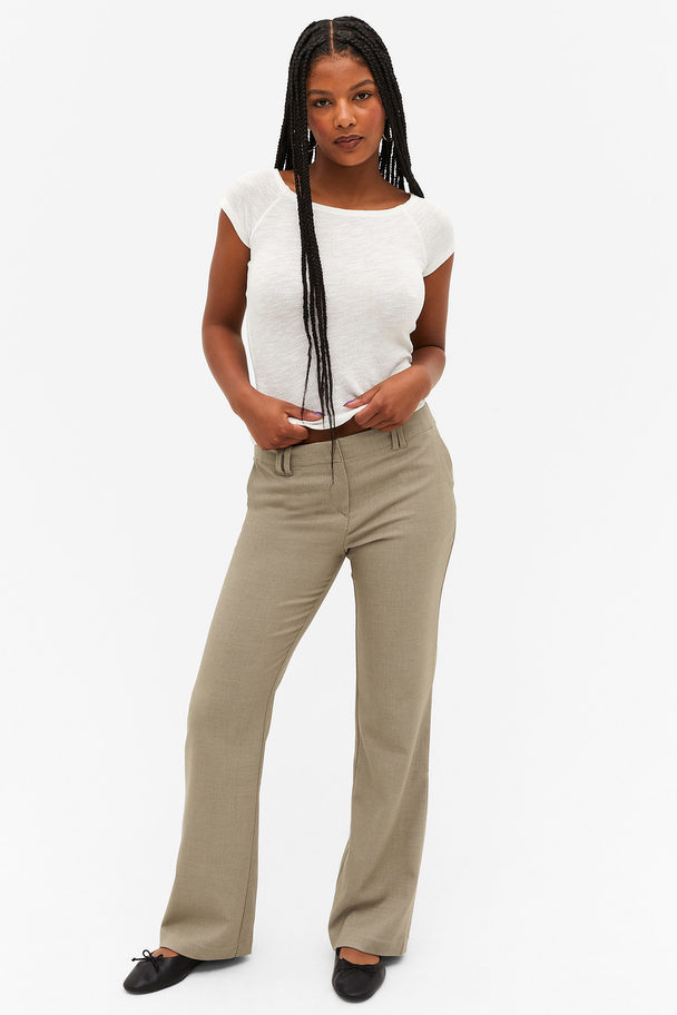 Monki Low Waist Tailored Bootcut Trousers Taupe Melange