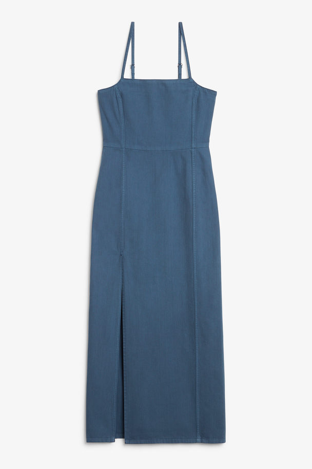 Monki Denim Maxi-jurk Met Vierkante Hals Middelblauw