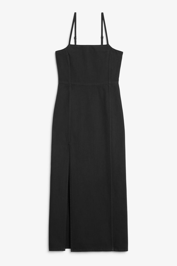 Monki Square-neck Denim Maxi Dress Black