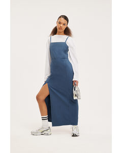 Denim Maxi-jurk Met Vierkante Hals Middelblauw