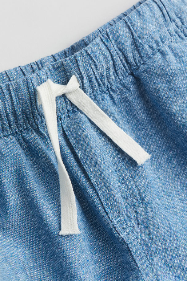 H&M Linen-blend Pull-on Shorts Blue