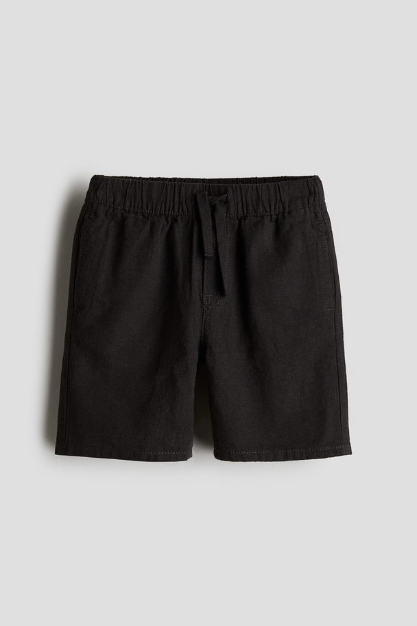 H&M Linen-blend Pull-on Shorts Charcoal