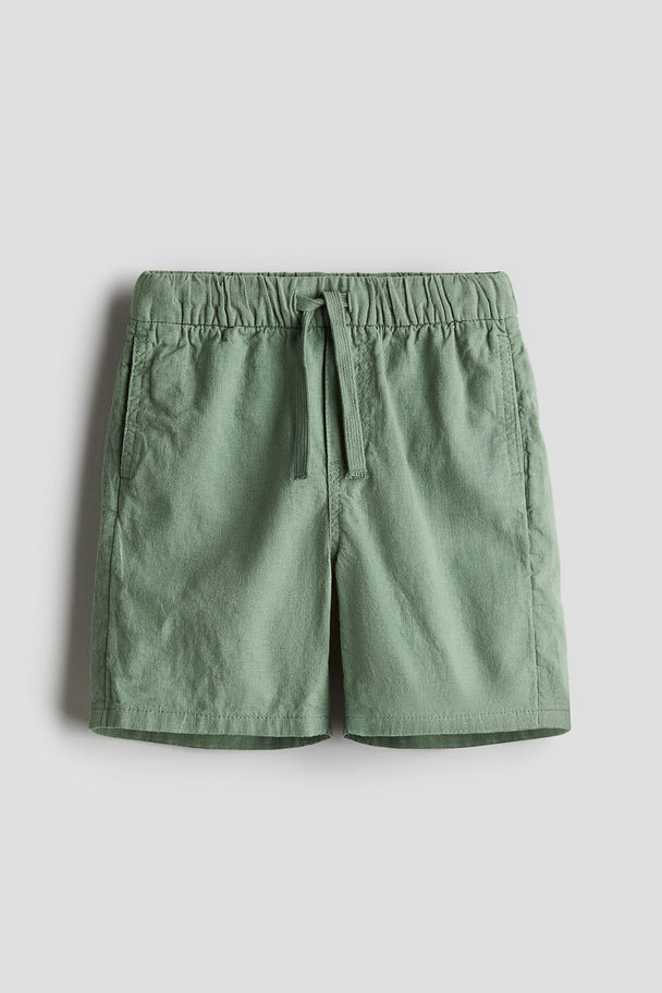 H&M Linen-blend Pull-on Shorts Green