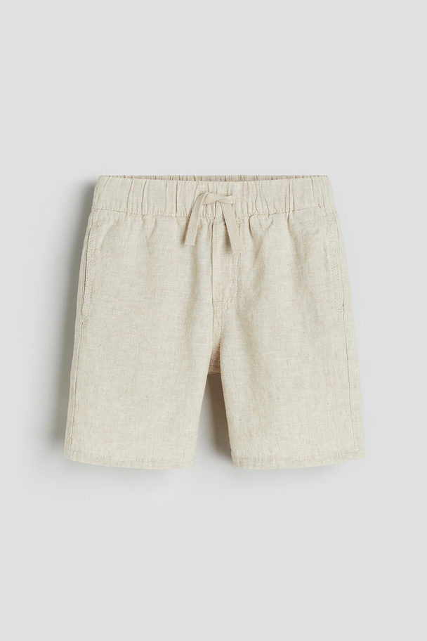 H&M Linen-blend Pull-on Shorts Light Beige