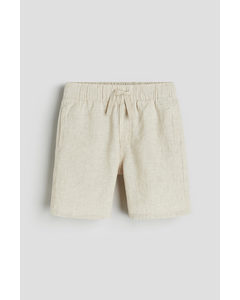 Linen-blend Pull-on Shorts Light Beige