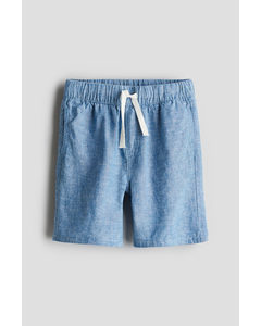 Linen-blend Pull-on Shorts Blue