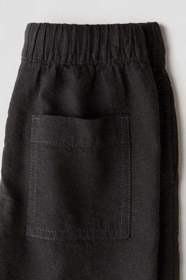 H&M Linen-blend Pull-on Shorts Charcoal