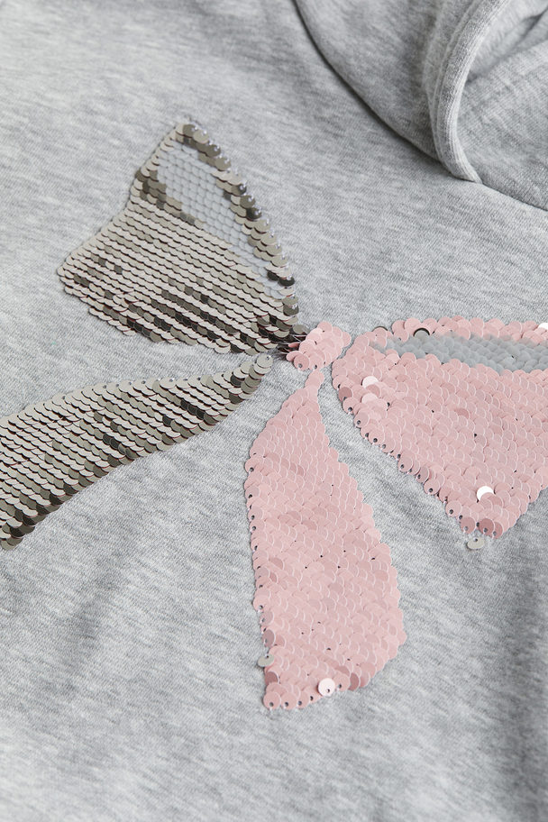 H&M Capuchonsweater Met Print Lichtgrijs/strik