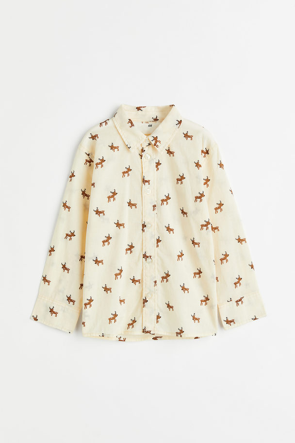 H&M Patterned Cotton Shirt Light Beige/reindeer