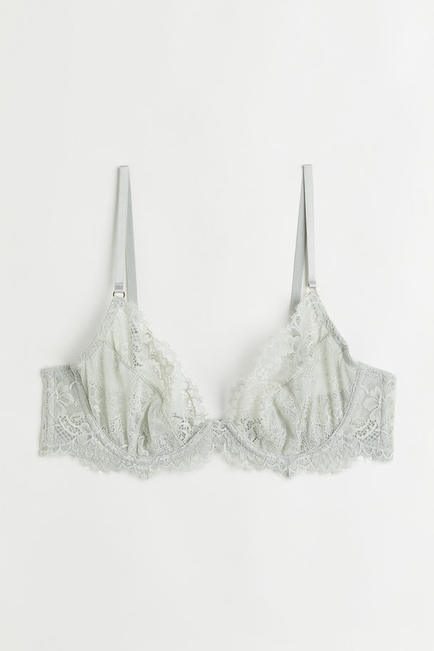 H&M Non-padded Underwired Lace Bra Light Sage Green
