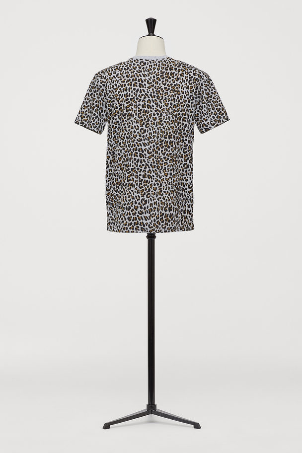 H&M T-Shirt mit Nieten Graumeliert/Leopardenmuster