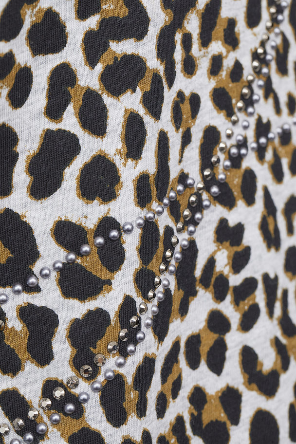 H&M T-Shirt mit Nieten Graumeliert/Leopardenmuster