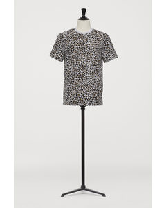 T-Shirt mit Nieten Graumeliert/Leopardenmuster