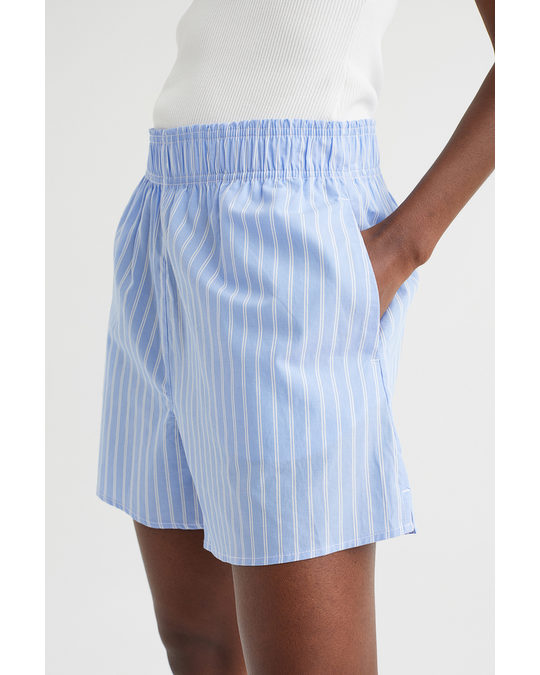 H&M Poplin Shorts Light Blue/white Striped