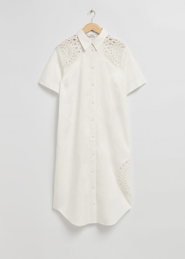& Other Stories Relaxed Crocheted Detail Shirt Dress Ivory