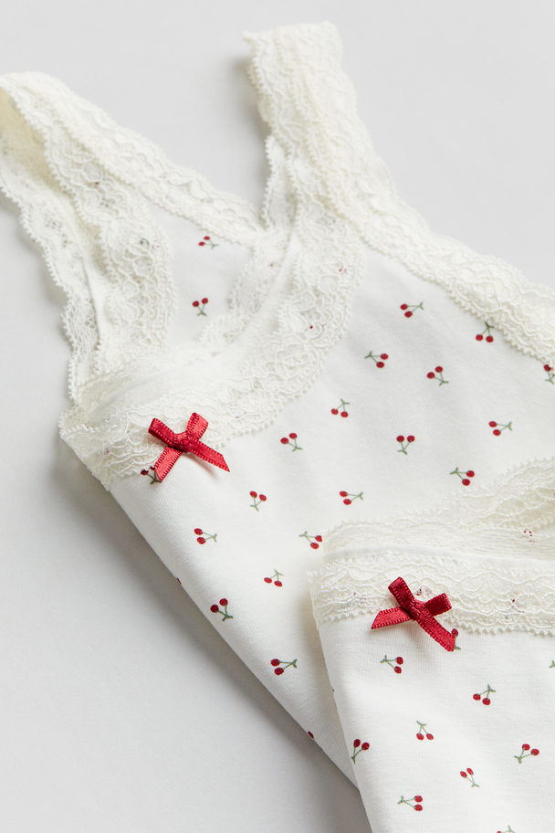 H&M Cotton Jersey Vest Top And Briefs White/cherries