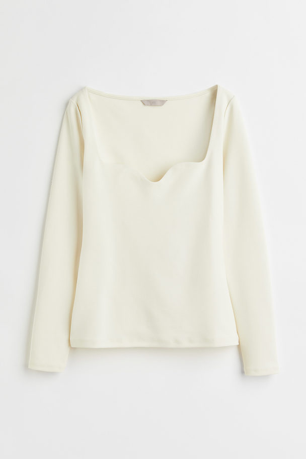 H&M Nauwsluitende Tricot Top Roomwit