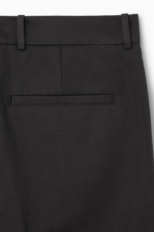 COS Pleated Straight-leg Linen Trousers Black