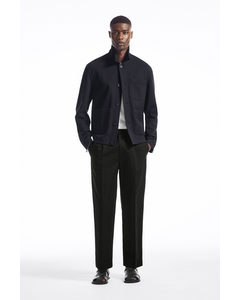 Pleated Straight-leg Linen Trousers Black