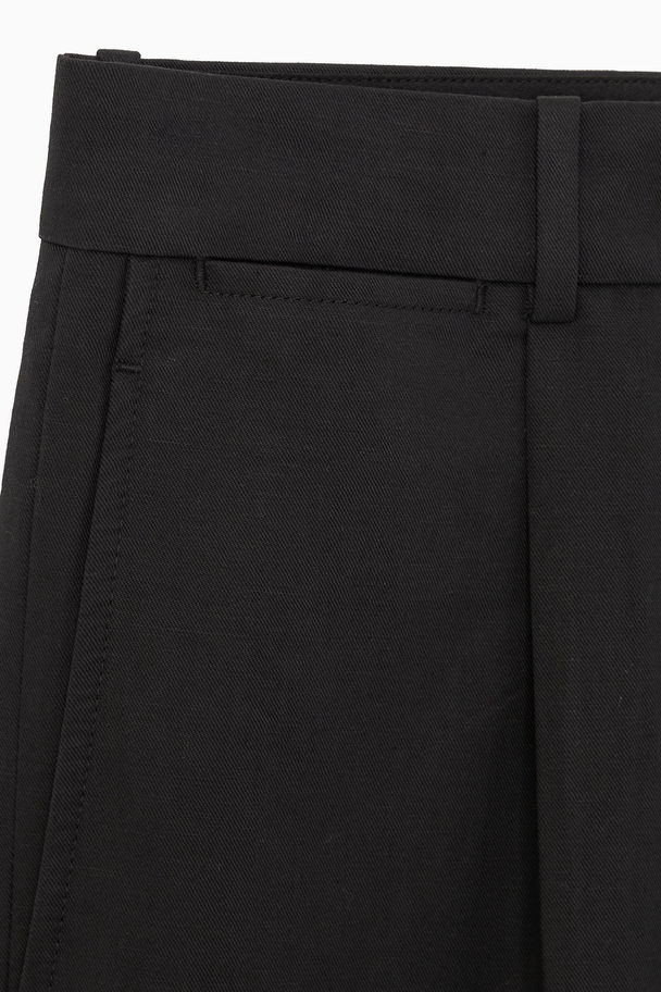 COS Pleated Straight-leg Linen Trousers Black