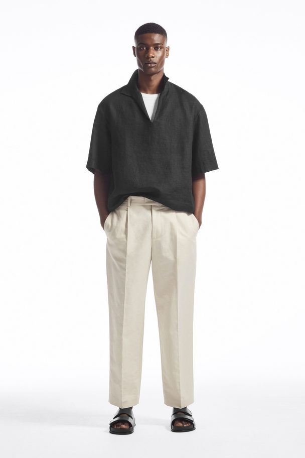 COS Pleated Straight-leg Linen Trousers Light Beige