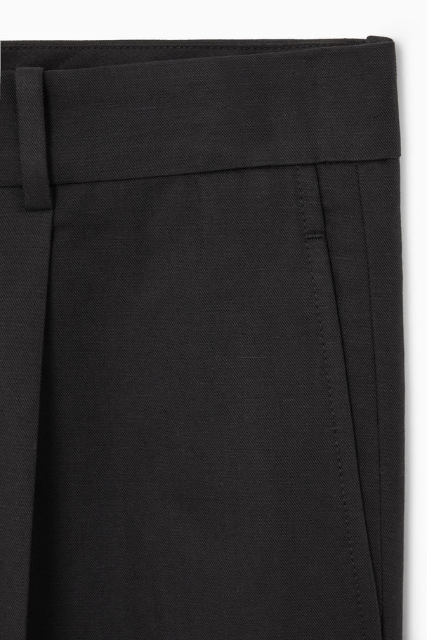 COS Pleated Straight-leg Linen Trousers Black