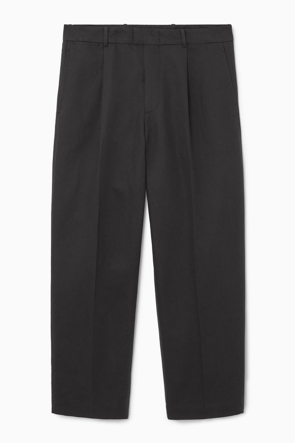 COS Pleated Straight-leg Linen Trousers Black