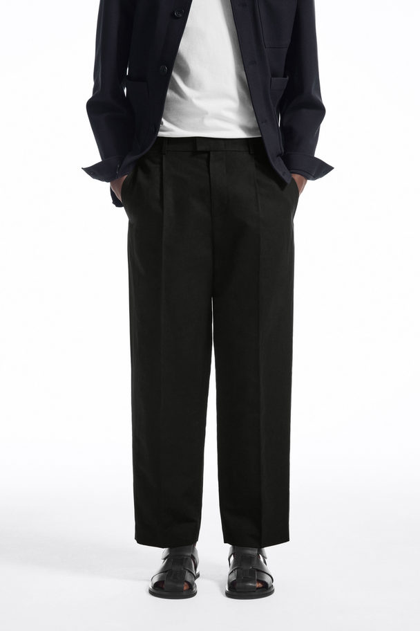 COS Pleated Straight-leg Linen Trousers Black