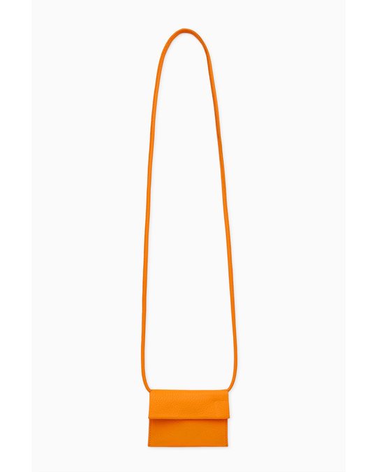 COS Leather Crossbody Cardholder Bright Orange