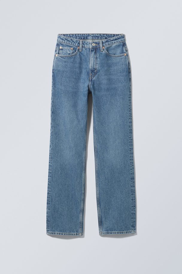 Weekday Jeans Voyage mit hoher Taille und geradem Schnitt Mittelblau