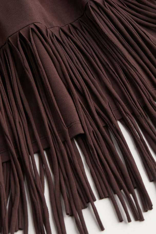 H&M Jerseykjole Med Frynser Mørkebrun