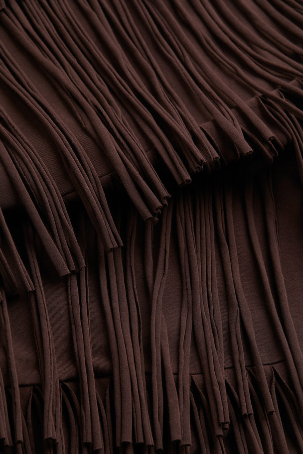 H&M Fringe-trimmed Jersey Dress Dark Brown
