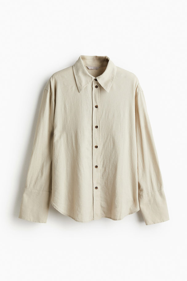 H&M Oversized Linen-blend Shirt Light Beige