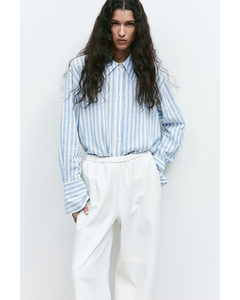 Oversized Linen-blend Shirt White/blue Striped
