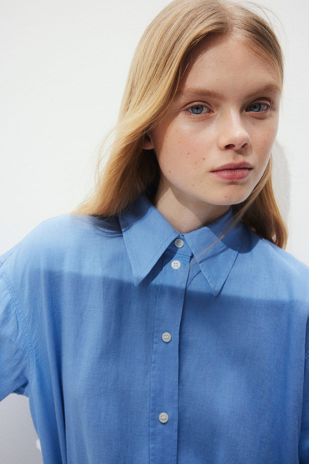 H&M Oversized Linen-blend Shirt Blue