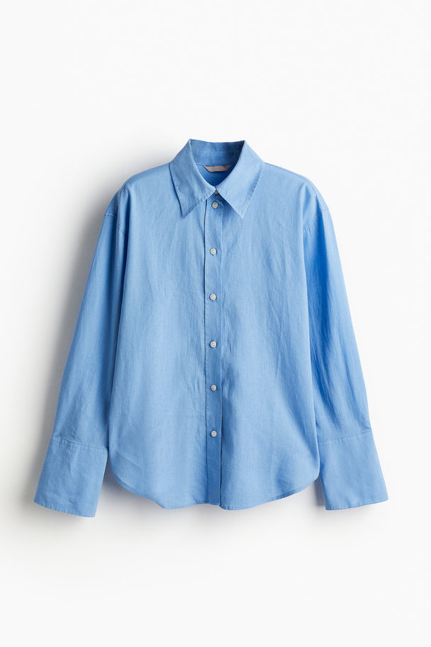 H&M Oversized Linen-blend Shirt Blue